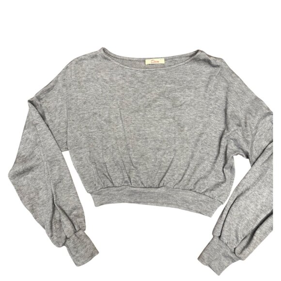 Dawna Womens Gray Lounge Set Long Sleeve Cropped Top High-Waisted Pants - Picture 4 of 13